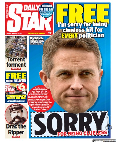 Daily Star Newspaper Front Page (UK) for 22 January 2021