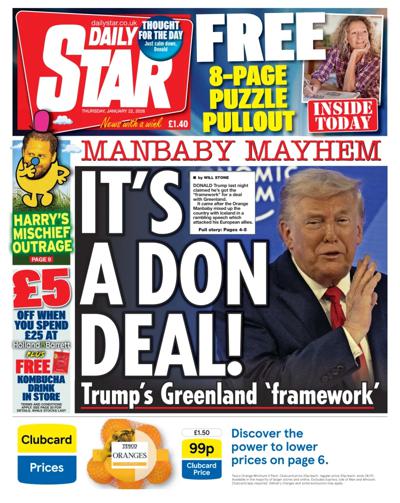 Daily Star Newspaper Front Page (UK) for 22 January 2026