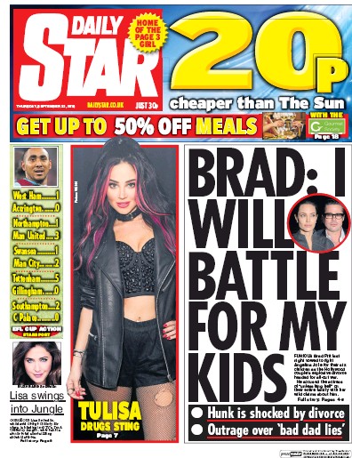 Daily Star Newspaper Front Page (UK) for 22 September 2016