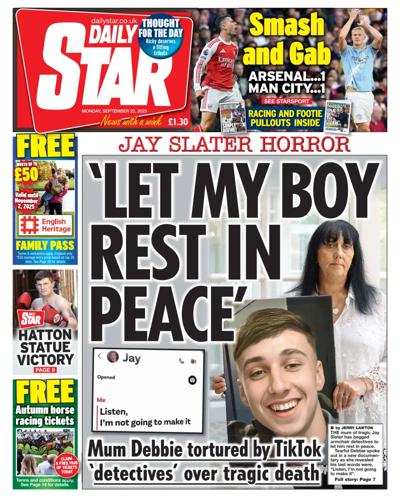 Daily Star Newspaper Front Page (UK) for 22 September 2025