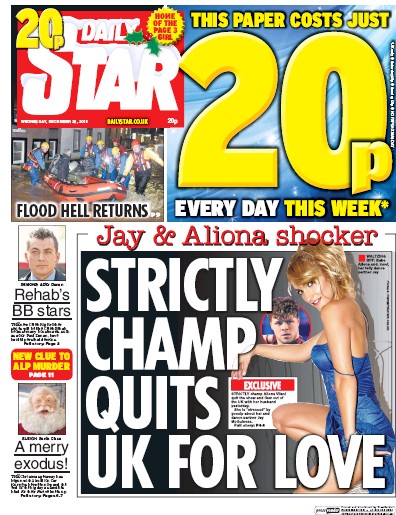 Daily Star Newspaper Front Page (UK) for 23 December 2015