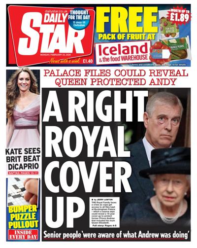 Daily Star Newspaper Front Page (UK) for 23 February 2026