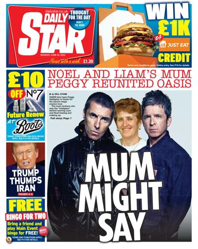 Daily Star Newspaper Front Page (UK) for 23 June 2025