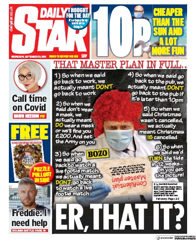 Daily Star Newspaper Front Page (UK) for 23 September 2020