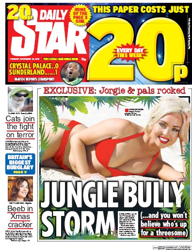 Daily Star Newspaper Front Page (UK) for 24 November 2015