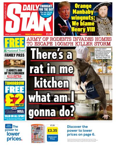 Daily Star Newspaper Front Page (UK) for 24 January 2025