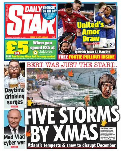 Daily Star Newspaper Front Page (UK) for 25 November 2024