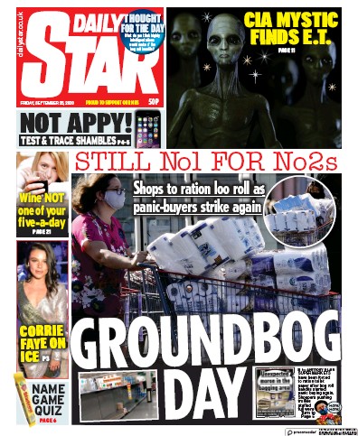 Daily Star Newspaper Front Page (UK) for 25 September 2020