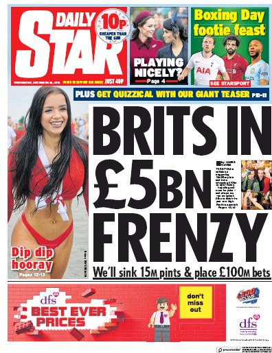 Daily Star Newspaper Front Page (UK) for 26 December 2018