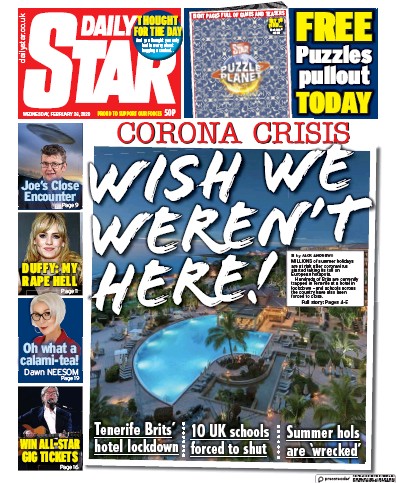 Daily Star Newspaper Front Page (UK) for 26 February 2020