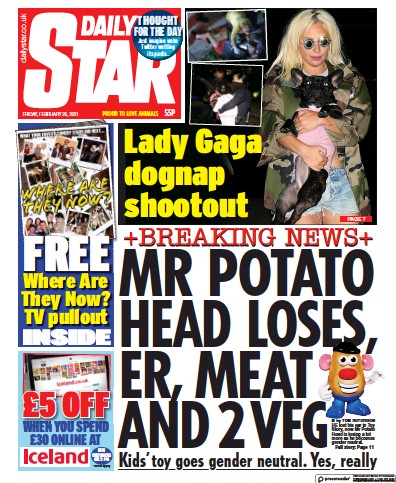 Daily Star Newspaper Front Page (UK) for 26 February 2021