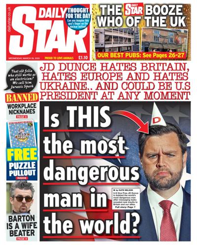 Daily Star Newspaper Front Page (UK) for 26 March 2025