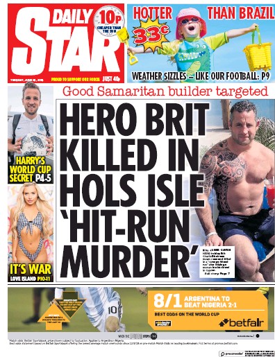 Daily Star Newspaper Front Page (UK) for 26 June 2018