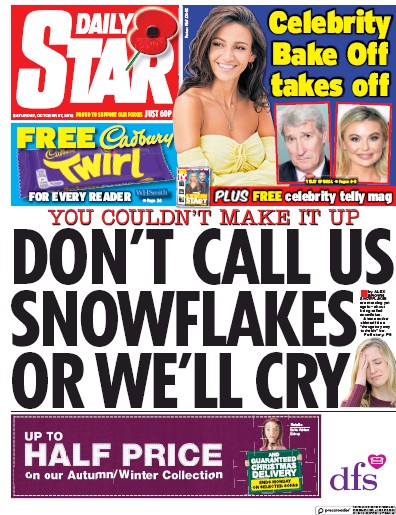 Daily Star Newspaper Front Page (UK) for 27 October 2018