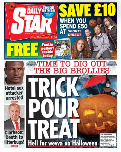 Daily Star Newspaper Front Page (UK) for 27 October 2025