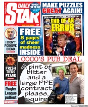 Daily Star (UK) Newspaper Front Page for 27 November 2020