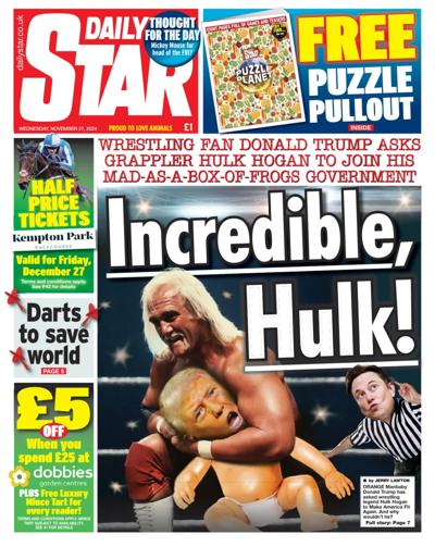 Daily Star Newspaper Front Page (UK) for 27 November 2024