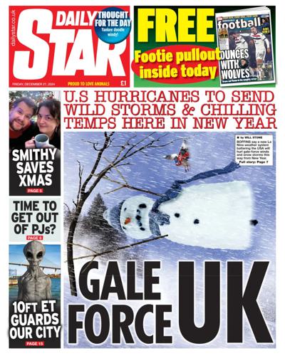 Daily Star Newspaper Front Page (UK) for 27 December 2024