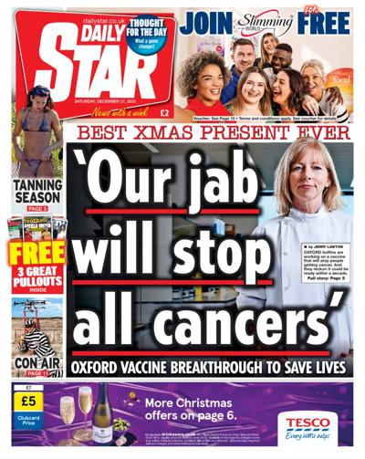Daily Star Newspaper Front Page (UK) for 27 December 2025