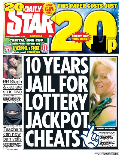 Daily Star Newspaper Front Page (UK) for 27 January 2016