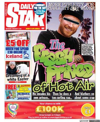 Daily Star Newspaper Front Page (UK) for 27 February 2021