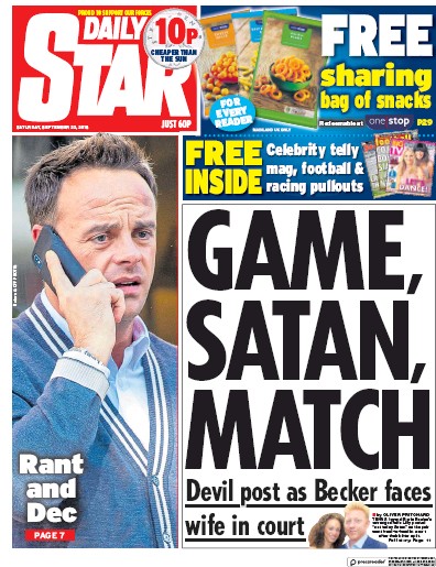 Daily Star Newspaper Front Page (UK) for 27 September 2018