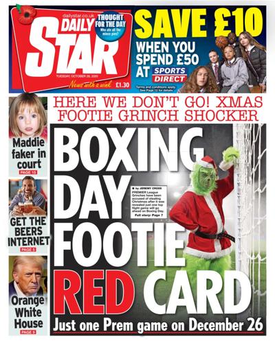 Daily Star Newspaper Front Page (UK) for 28 October 2025