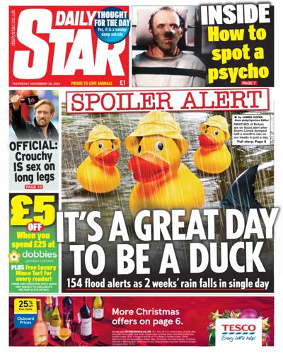 Daily Star Newspaper Front Page (UK) for 28 November 2024