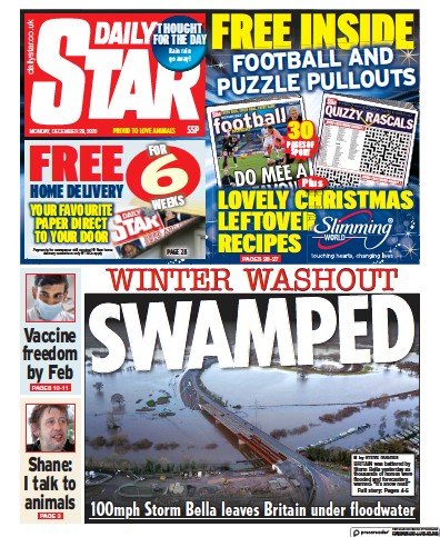 Daily Star Newspaper Front Page (UK) for 28 December 2020