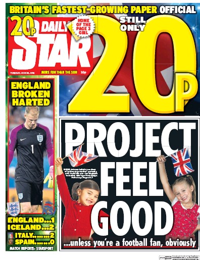 Daily Star Newspaper Front Page (UK) for 28 June 2016