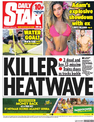 Daily Star Newspaper Front Page (UK) for 28 June 2018