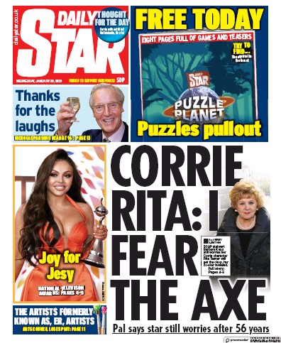 Daily Star Newspaper Front Page (UK) for 29 January 2020