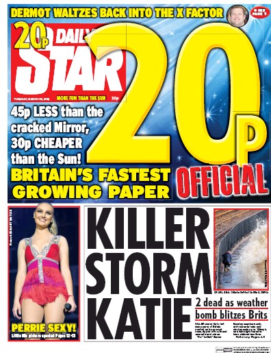 Daily Star Newspaper Front Page (UK) for 29 March 2016