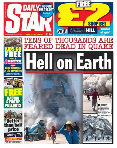 Daily Star Newspaper Front Page (UK) for 29 March 2025