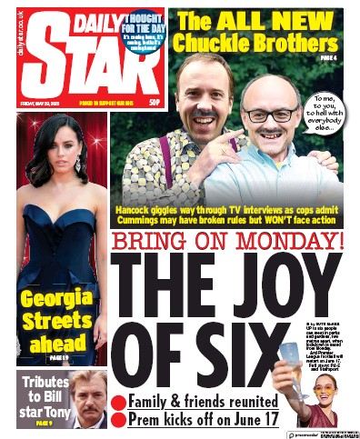 Daily Star Newspaper Front Page (UK) for 29 May 2020