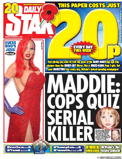 Daily Star Newspaper Front Page (UK) for 2 November 2015