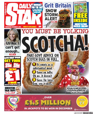 Daily Star Newspaper Front Page (UK) for 2 December 2020