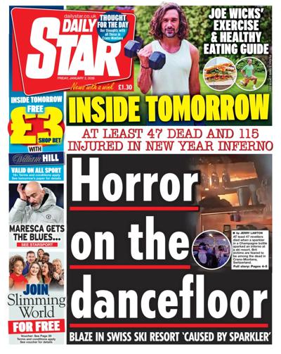 Daily Star Newspaper Front Page (UK) for 2 January 2026