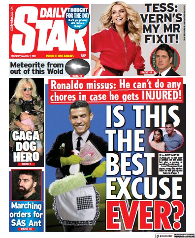 Daily Star Newspaper Front Page (UK) for 2 March 2021