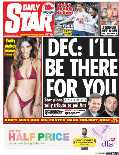 Daily Star Newspaper Front Page (UK) for 2 April 2018