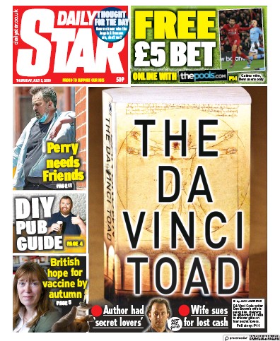 Daily Star Newspaper Front Page (UK) for 2 July 2020