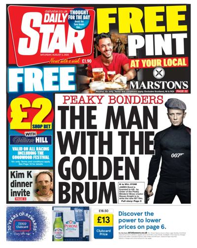 Daily Star Newspaper Front Page (UK) for 2 August 2025