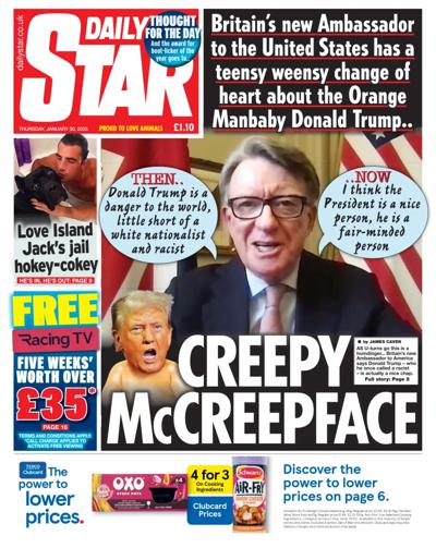 Daily Star Newspaper Front Page (UK) for 30 January 2025