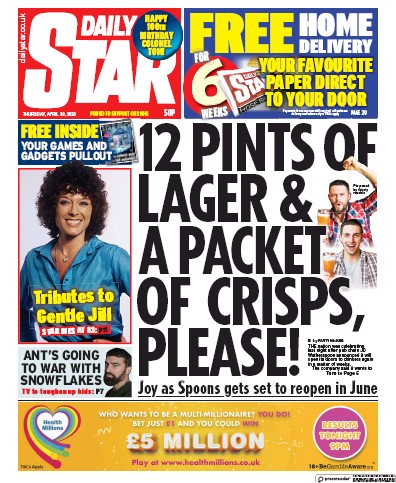 Daily Star Newspaper Front Page (UK) for 30 April 2020