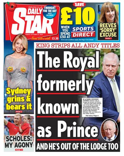 Daily Star Newspaper Front Page (UK) for 31 October 2025