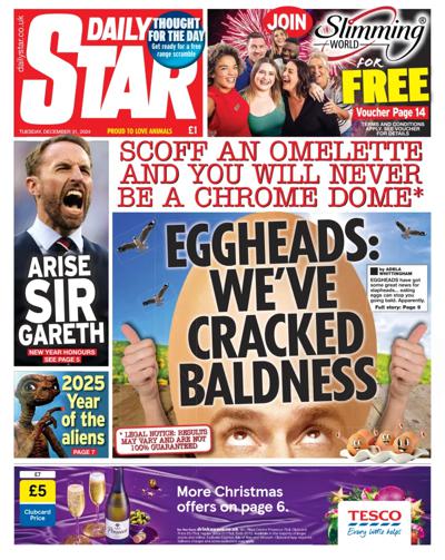 Daily Star Newspaper Front Page (UK) for 31 December 2024