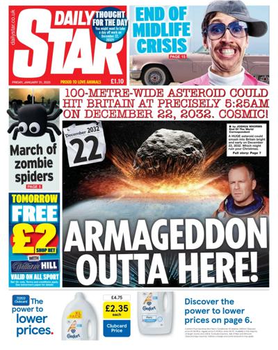 Daily Star Newspaper Front Page (UK) for 31 January 2025