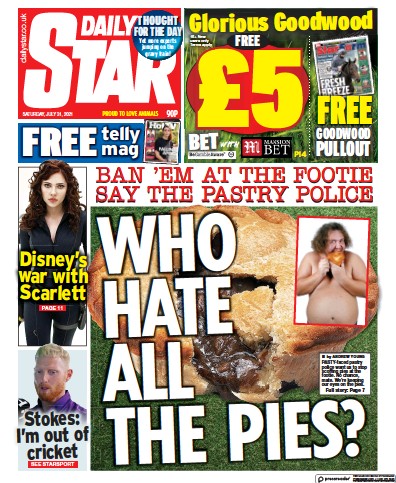 Daily Star Newspaper Front Page (UK) for 31 July 2021