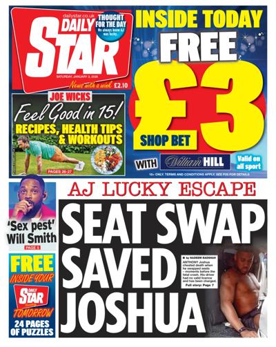 Daily Star Newspaper Front Page (UK) for 3 January 2026