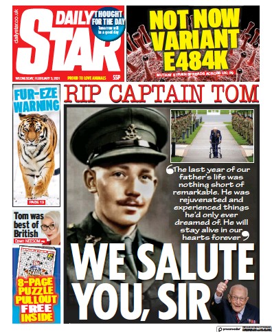 Daily Star Newspaper Front Page (UK) for 3 February 2021